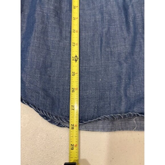 Code Bleu Denim Shirt Embroidered Collared Women Large Roll Tab Sleeve - Picture 9 of 9